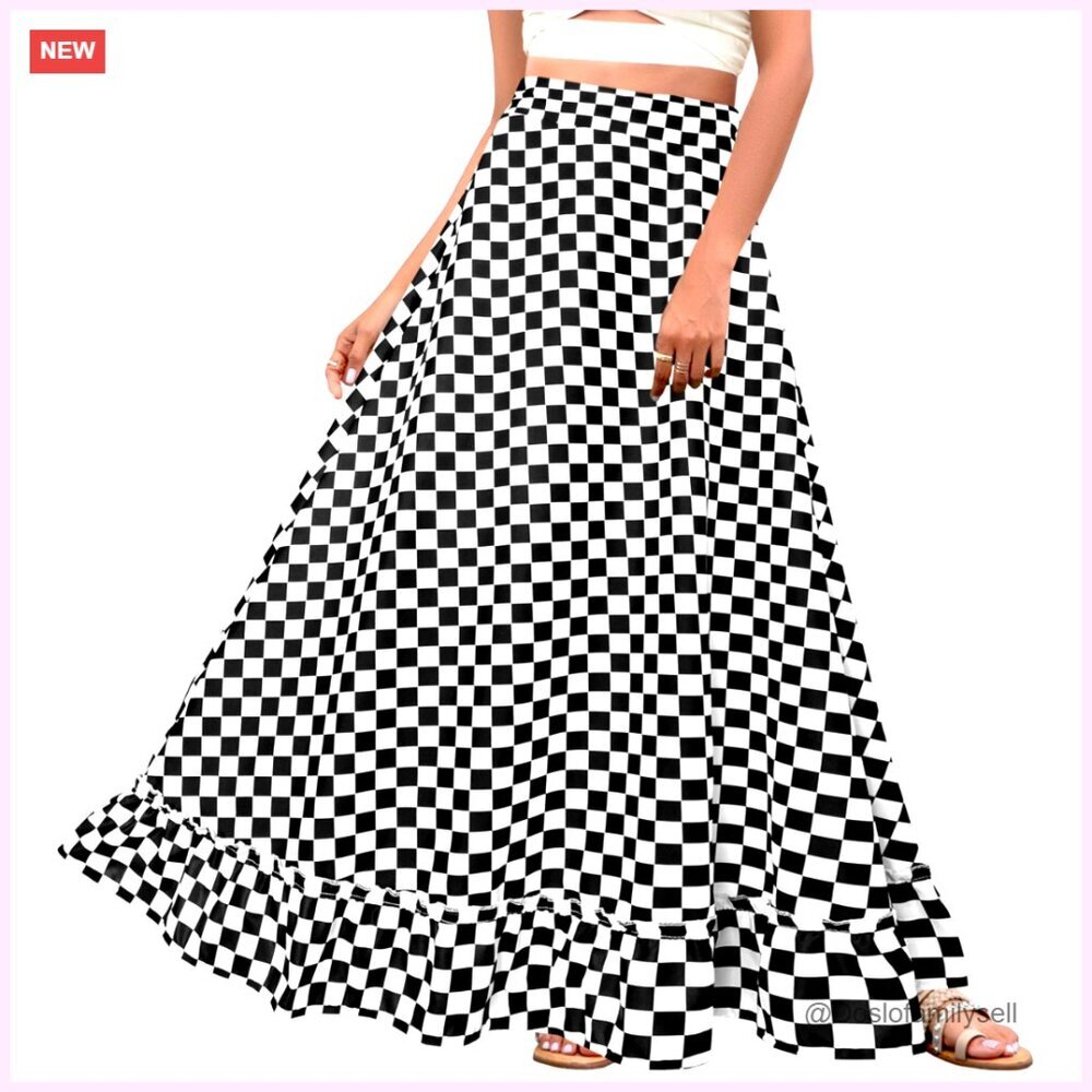 Plus Size Maxi Skirt with Pockets High Waist Vintage Long A-Line